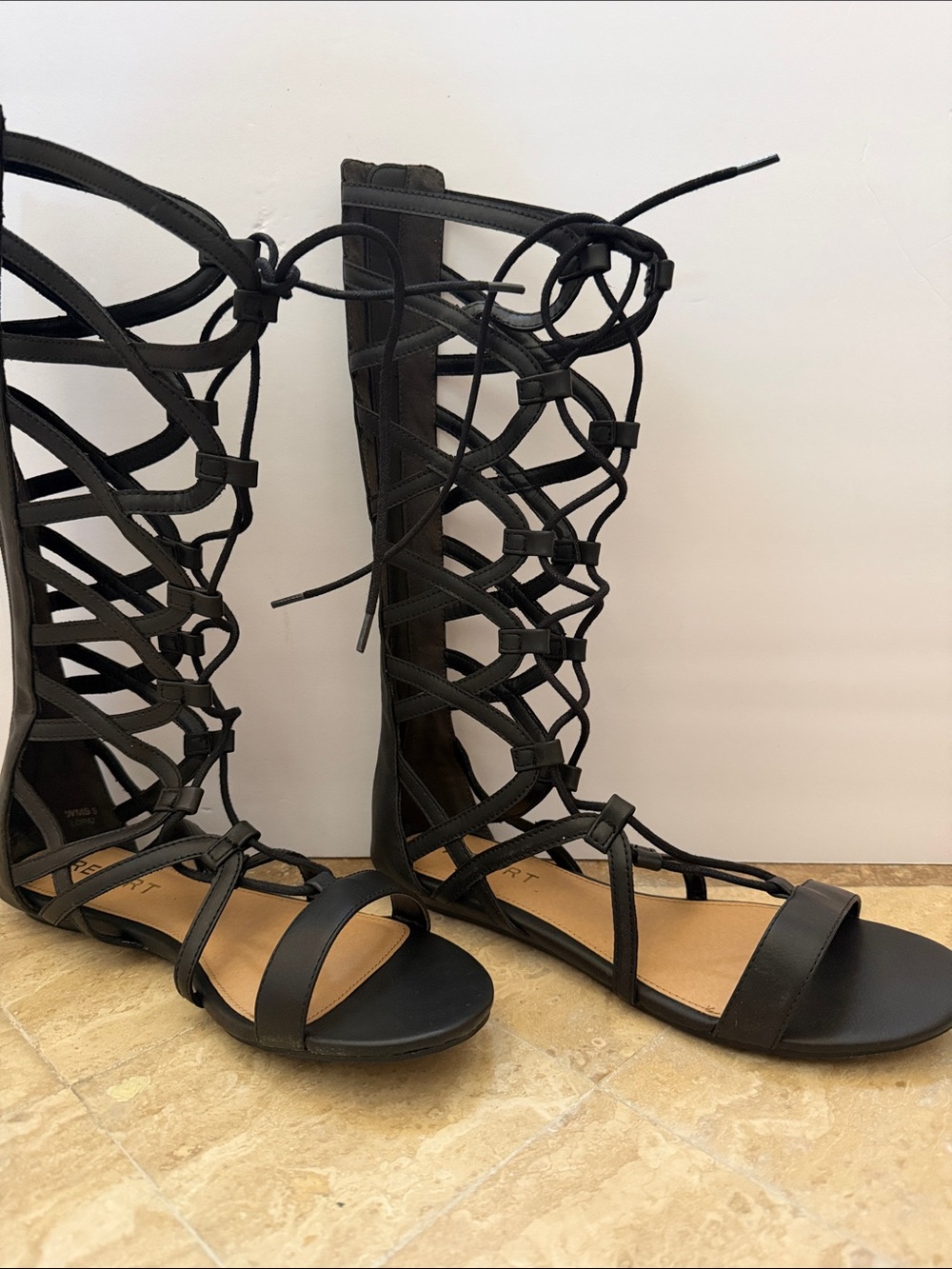 Report Black Lace-Up Knee-High Gladiator Sandals new sz 9